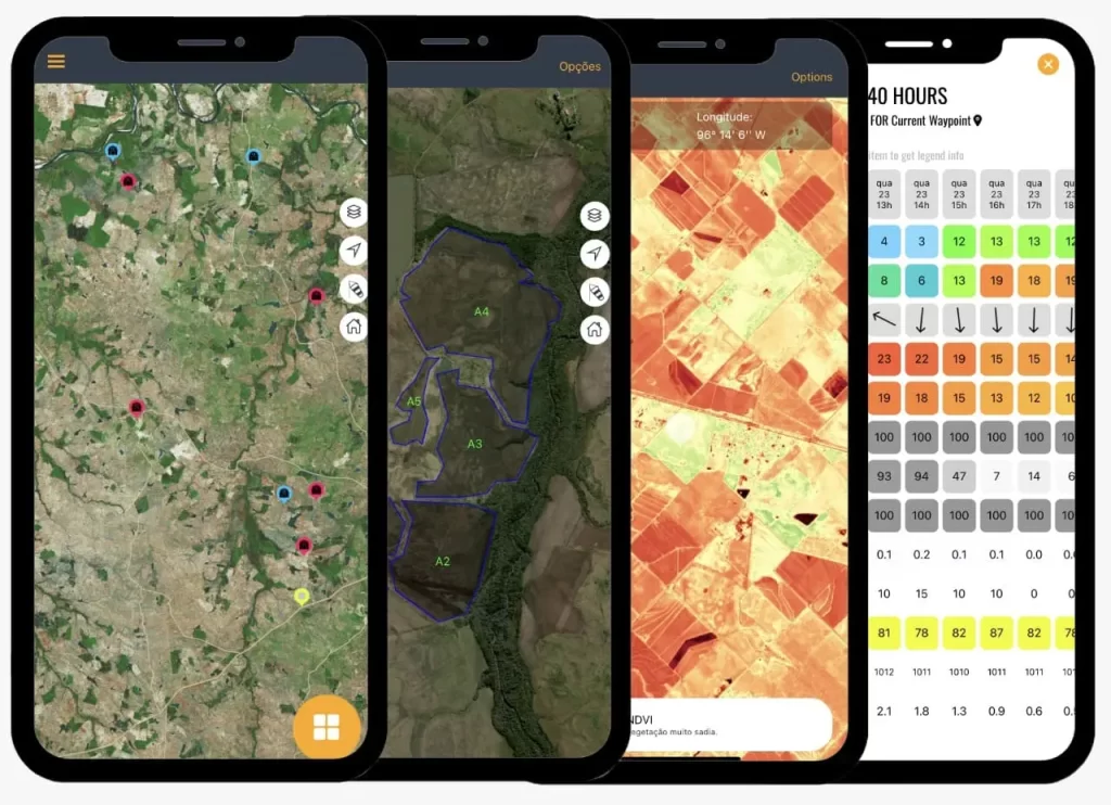 aplicativo para agronegócio farms agricultura mapas de satélite previsão do tempo medição de área polígonos ndvi