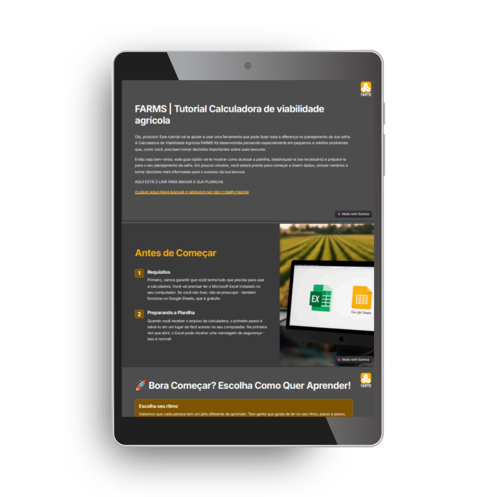 Produtor rural agrícola agro agronomia agricultura planilha de viabilidade calculadora de custo agrícola orçamento